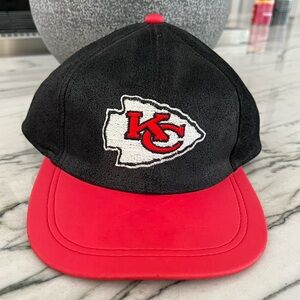 Vintage 90s Kansas City Chiefs Leather Red Black Hat Drew Pearson NFL Team